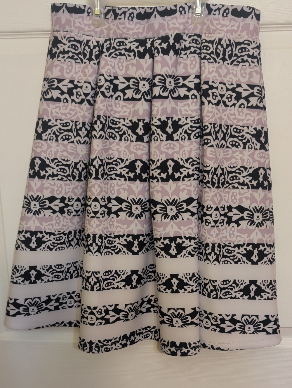 A-Line Floral Stripe Skirt in Light Pink and Black